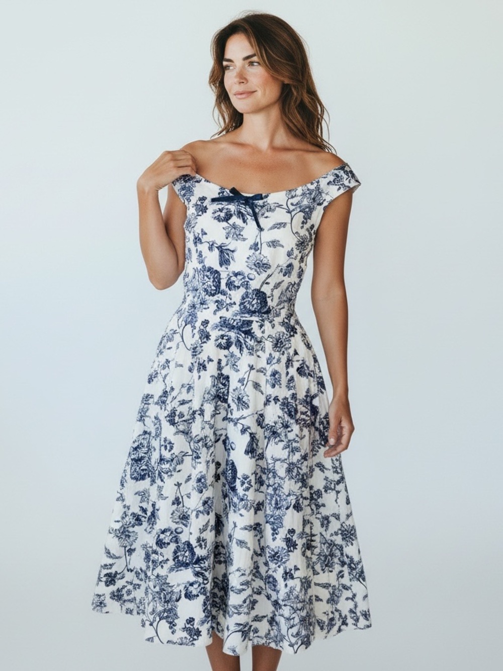 Collectif Vintage Maddison Toile Floral Swing Dress M UK 12 Blue White NWT